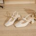Women's Shoes Elegant Basics Casual Business Wedding Party Square Head Rhinestone High Heels Women's Thick Heels One Strap Pearl Buckle Single Shoes_vogvips.com