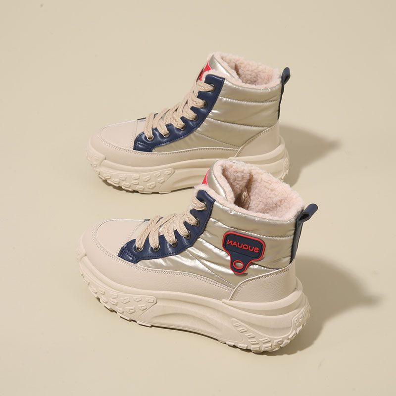 High-top Large Cotton Shoes For Women, Thick-soled Heightening Sports, Velvet And Thickened Snow Boots For Women_vogvips.com