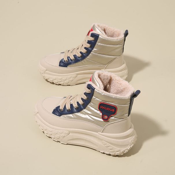 High-top Large Cotton Shoes For Women, Thick-soled Heightening Sports, Velvet And Thickened Snow Boots For Women_vogvips.com