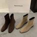 Trendy Short 2024 Autumn Winter New Style Chunky Heel Slim French Suede Ankle Boots_vogvips.com