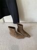 ShoeVault Inner Height Increase Suede Square Toe Short For Women 2024 Autumn Winter New Style Elegant Versatile Women's Wedge Heel_vogvips.com