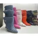 Wrinkled Metal Button Spliced Denim 2024 Women Detachable Mid-calf 34-43 Auto Show Model Fashion Boots_vogvips.com