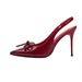 2025 New Spring/Summer High-Heeled In Wine Red Patent Leather For Women, Bowknot Pointed Toe Shallow Thin Heel Sandals_vogvips.com