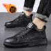 Winter Men's Shoes With Fleece, Men's Chef Shoes, Korean Style Versatile Non-Slip Black Leather Shoes, Casual Thickened_vogvips.com