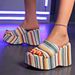 Women’s Shoes Large Size Thick Bottom Wedge Heel Flip Flops Women's Colorful Striped Wedge Heel Cloth Beach Sandals Slippers_vogvips.com