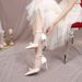 2026 Multiple Pearl Pointed Toe Stiletto Heel Ankle Strap High Heels Sexy Satin Women's Single Shoes For Wedding Dress_vogvips.com