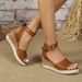 Women's Versatile Casual Plus Size Wedge Sandals Peep Toe Platform High Heels Woven_vogvips.com