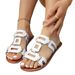 Cross-border European American Style Flat Roman Sandals For Women, New Summer Model With Metal Buckle Decoration,_vogvips.com
