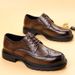 Euro Step Men's New Genuine Leather Business Formal Brogue Carved Wedding Korean Style British Thick Sole Trendy Shoes_vogvips.com