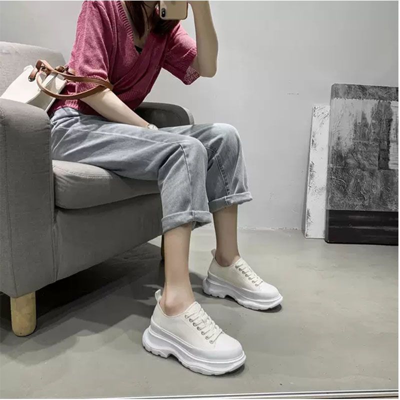 New White Sneakers 2022 New Autumn Thick-Soled Height-Increasing Dad Women's Canvas Niche Trendy Shoes For Women_vogvips.com