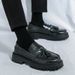 Men's Leather Shoes Gentleman Retro Elegant Style Business Office Leisure 38-46 Adult Thick Soled Loafers Black Gray_vogvips.com