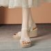 Wedge Heel Sandals Women's One-word Sandals Wear Thick-soled Rhinestones With Skirts, Beach High Heels_vogvips.com