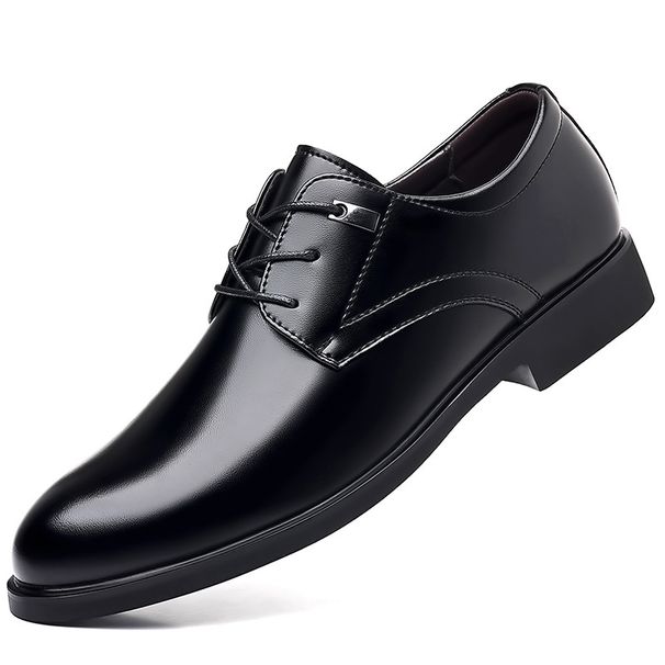 Black Men's Casual Leather Shoes Korean Summer Versatile British Style Business Formal Wedding Shoes Rubber Outsole_vogvips.com