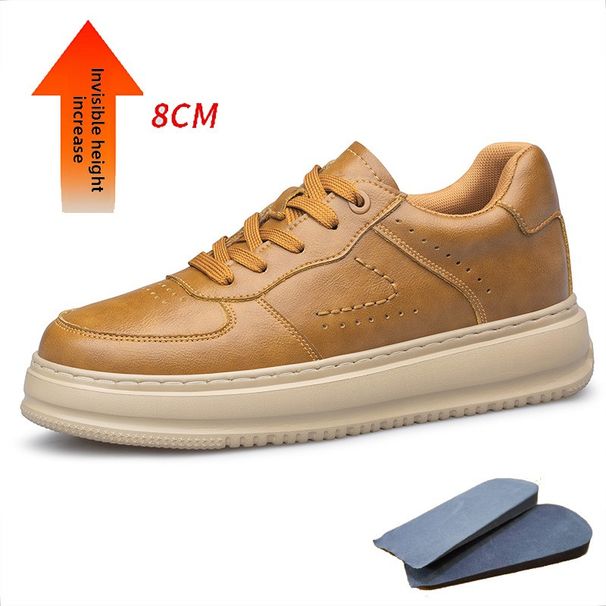 Men's Height-increasing Casual Leather Shoes Lace-up Thick-soled Lightweight Sports Casual Shoes Little White Shoes Men's Shoes_vogvips.com