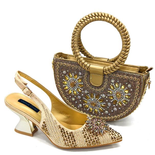 Shoe Bag Set Combination Wrist Woven Moon Bag + Women's Pointed Sandal Crystal Buckle_vogvips.com