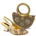 Shoe Bag Set Combination Wrist Woven Moon Bag + Women's Pointed Sandal Crystal Buckle_vogvips.com