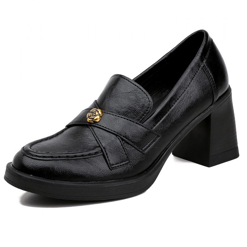 High-heeled Loafers, One-pedal Commuting Thick-heeled Single Shoes, Small Leather Shoes For Women_vogvips.com