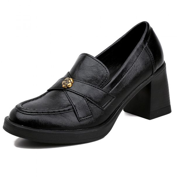 High-heeled Loafers, One-pedal Commuting Thick-heeled Single Shoes, Small Leather Shoes For Women_vogvips.com