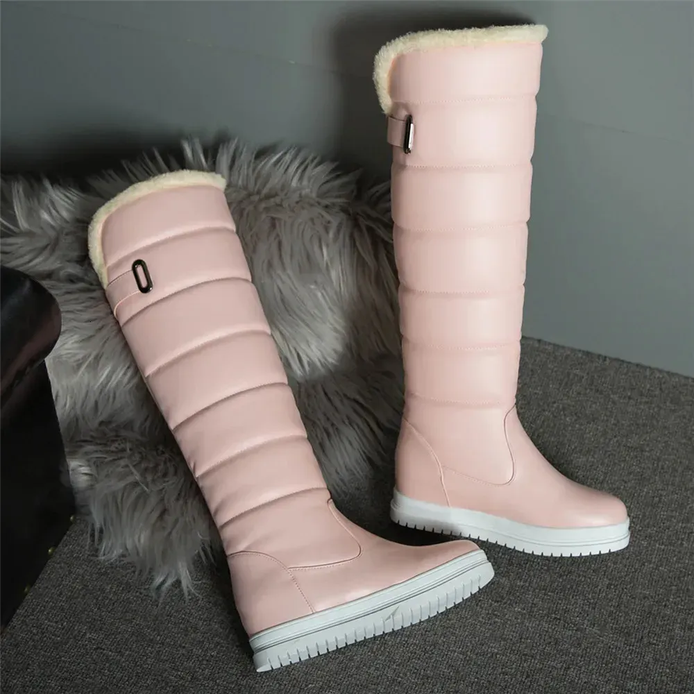 Winter warm pink white snow womens shoes low knee high boots platform plush longboat MUJI black 34-43 240930_vogvips.com