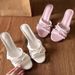 Slip-on Fairy Style Round Toe Open Toe Lace One-line Slippers Women's Summer Bows Thin Heel High Heel Slippers Women_vogvips.com