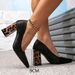 Women's Leopard Print And Black High Heels Simple Style Pointed Leopard Print Thick Heels Women's High Heels Evening Shoes_vogvips.com