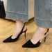 2025 Summer New Pointed Black Water Diamond Pin Emblem High Slender Heel Sexy Shallow Mouth Sandals Women's Shoes_vogvips.com