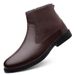 European Warm Series Layer Men's Shoes Fashion Leather Autumn Winter High Top Slip-On Cowhide Surface Side Zipper Large Size Fleece-Lined_vogvips.com