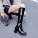 40-45 Women's Shoes Simple Round Toe Chunky Heel Side Zipper Long Over-the-Knee High Boots_vogvips.com