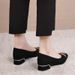 French-style Elegant Work For Women, 2026 Spring Collection, Black Suede Pointed Toe With Metal Buckle, Comfortable And_vogvips.com