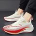 Gradual Change Rainbow Color Flying Woven Racing Shoes, Professional Long-distance Running Lightweight Sports Shoes_vogvips.com