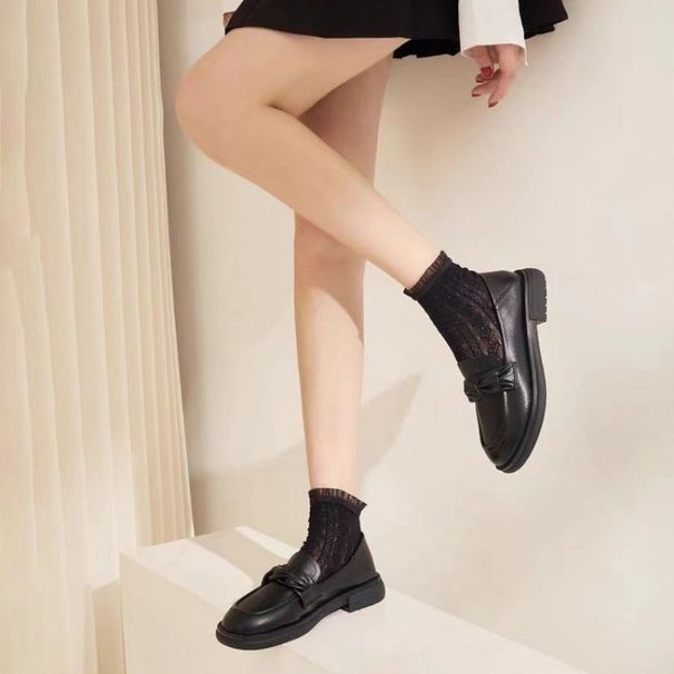 Women's Shoes 2025 Spring Summer New Soft Leather Flats Low Heel Versatile Slip-On Casual Loafers For Women_vogvips.com