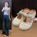 Half Tray White Shoes Female Breathable Student Height Increase Casual Women's Shoes Street Shot_vogvips.com
