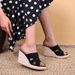 Korean Style Platform Sandals With Open Toe & Chunky Heel - Breathable Linen-Wrapped Sole For Summer - Black & Beige_vogvips.com