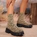 Women's Slimming Platform Elastic Boots, Autumn Leopard Print, Chunky Heel, Plus Size, Mid Calf Sock Boots._vogvips.com