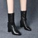 Chunky Heel Martin For Women 2022 Autumn Winter New Bow Side Zipper Leather Mid-Calf Fashion Boots_vogvips.com