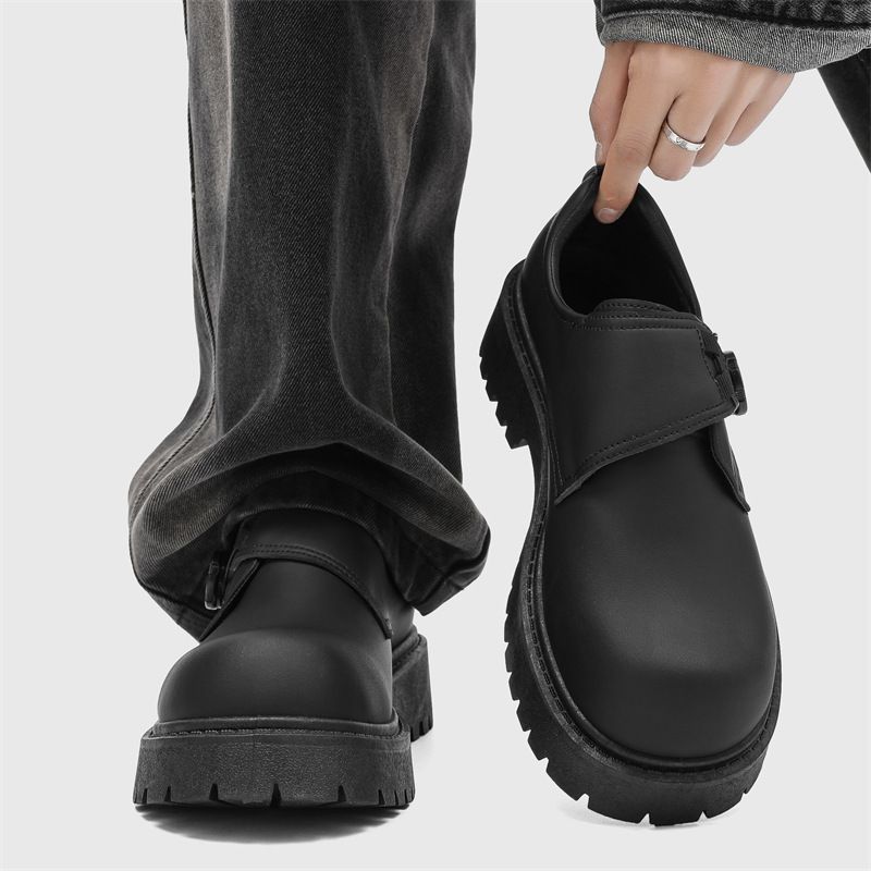 Men's Chunky Derby Shoes - Retro Thick Sole Oxford Brogues For Casual & Formal Wear - Black Wide Fit Comfortable Shoes_vogvips.com