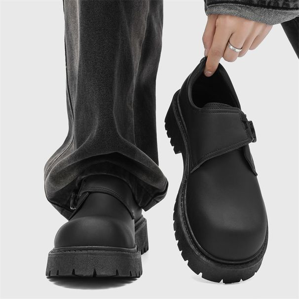 Men's Chunky Derby Shoes - Retro Thick Sole Oxford Brogues For Casual & Formal Wear - Black Wide Fit Comfortable Shoes_vogvips.com