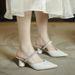 European And American Pointed Mules Women 2025 Summer New French Style Backless Rhinestone Chunky Heel Closed Toe_vogvips.com