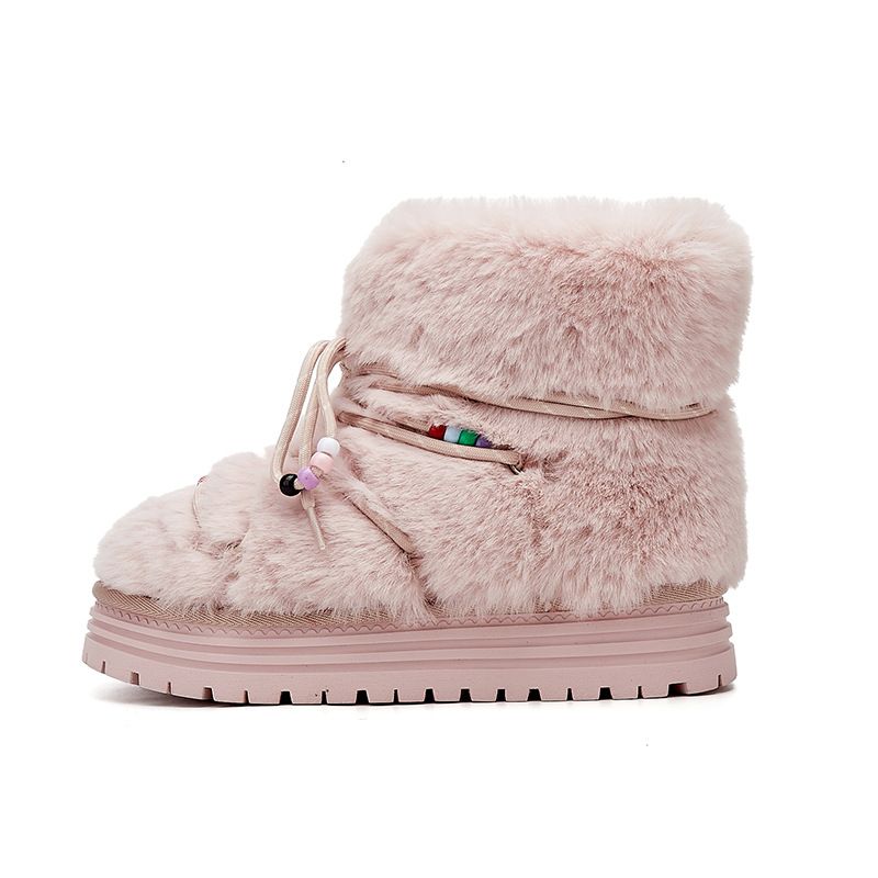 Women's Shoes Snow Boots Fine Belt Beaded Round Head Warm And Velvet Sports Thick Sole Non-slip Snow Boots_vogvips.com