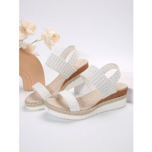 Plus Size Women's Summer New Peep Toe Flat Sandals Elastic Slip On Thick Sole Wedge Heel Sandals For Ladies_vogvips.com