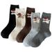 Women's Cozy Fair Isle Wool Socks With Cartoon Puppy Design, Thick Knit Mid-Crew Cuff For Warmth And Comfort, Soft And Breathable For All Seasons_vogvips.com