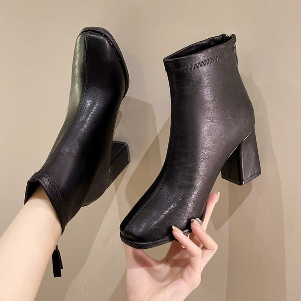 French Style White Short For Women 2025 Autumn Winter New High Heels Slim Chunky Heel Thin Martin Boots_vogvips.com