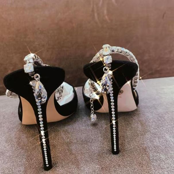 One Line Diamond High Sandals 2022 New Summer And Autumn Fashion Pointed Sexy Slim Heel Chain Crystal Single Shoes For_vogvips.com