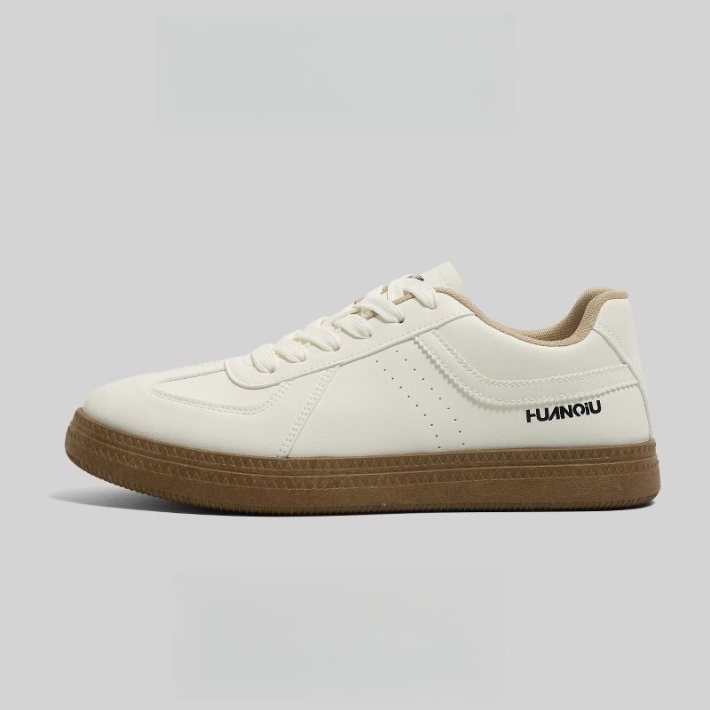 Men's German Trainer Shoes White Low Top Flat Casual Retro Board Shoes - Classic White Sneakers For Men, Versatile Lace-up Everyday Walking Sneakers_vogvips.com