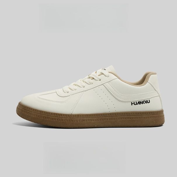 Men's German Trainer Shoes White Low Top Flat Casual Retro Board Shoes - Classic White Sneakers For Men, Versatile Lace-up Everyday Walking Sneakers_vogvips.com