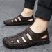 Men's Summer Closed-Toe Genuine Leather Sandals For Outdoor Driving, Soft Sole, Non-Slip, Water-Resistant, Hollow Out,_vogvips.com