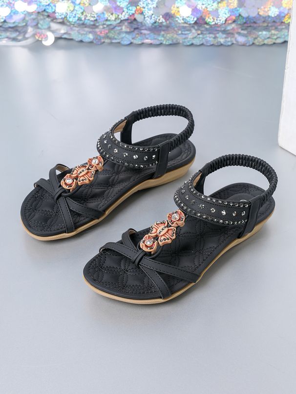 Women's Flat Bohemian Beaded Sandals Soft Sole Comfort Slippers Beach Shoes Plus Size_vogvips.com