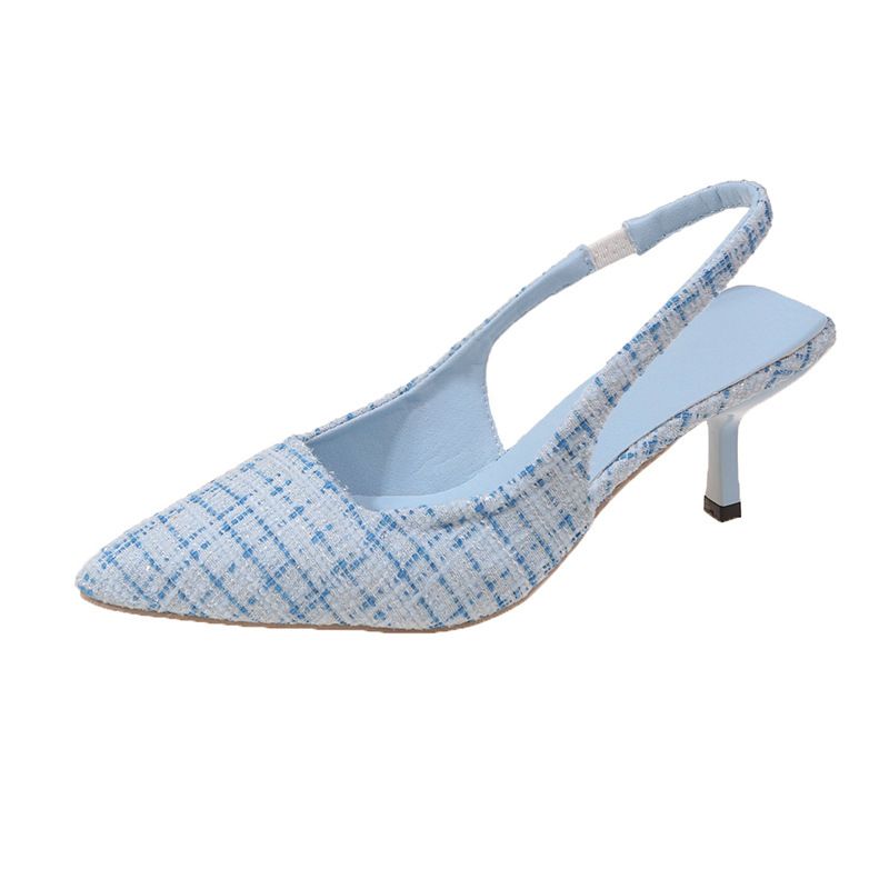 French Style Small Fragrance High Peep Sandals For Women 2024 New Summer Thin Heel Pointed Toe Slip-On Fashion_vogvips.com