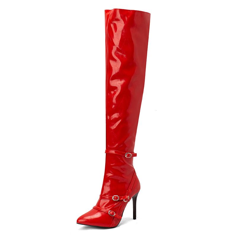2023 Sexy Stiletto Side Zipper Fashion 40-48 Large Size Pointed Toe Patent Over-the-Knee Boots_vogvips.com