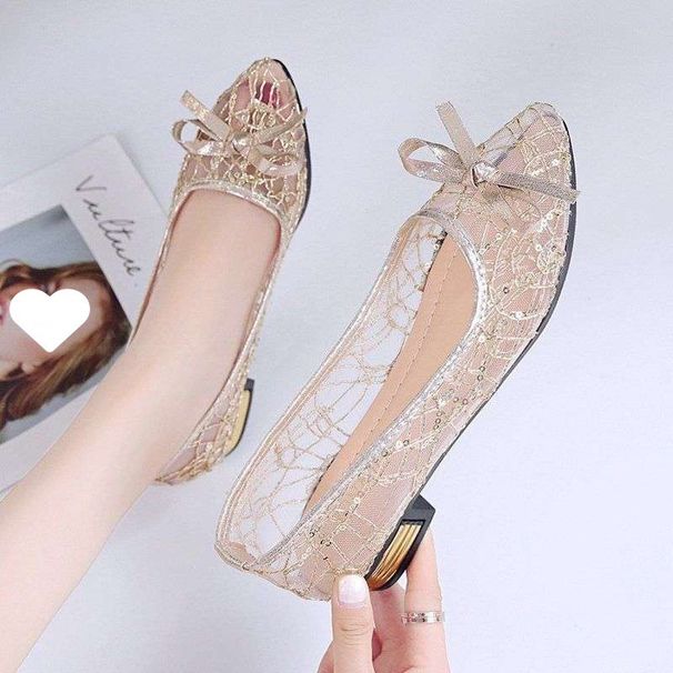 European Collection 2025 Spring/Summer New Women's Shoes: Rhinestone Bowknot Flats, Fashionable Flat Mesh Casual_vogvips.com
